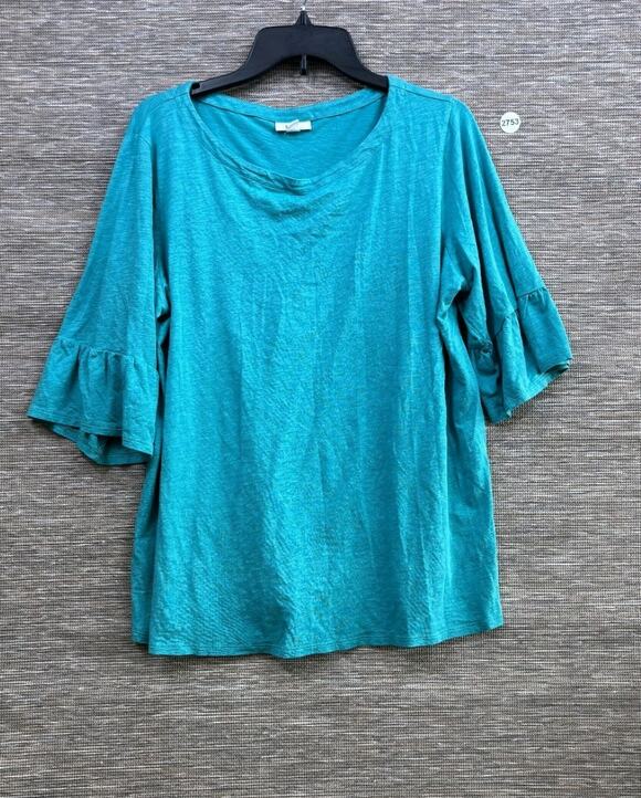 J. Jill Tops - J. Jill Blouse Half Bell Sleeve Lace Inset Back Pullover Top Size 1X Blue